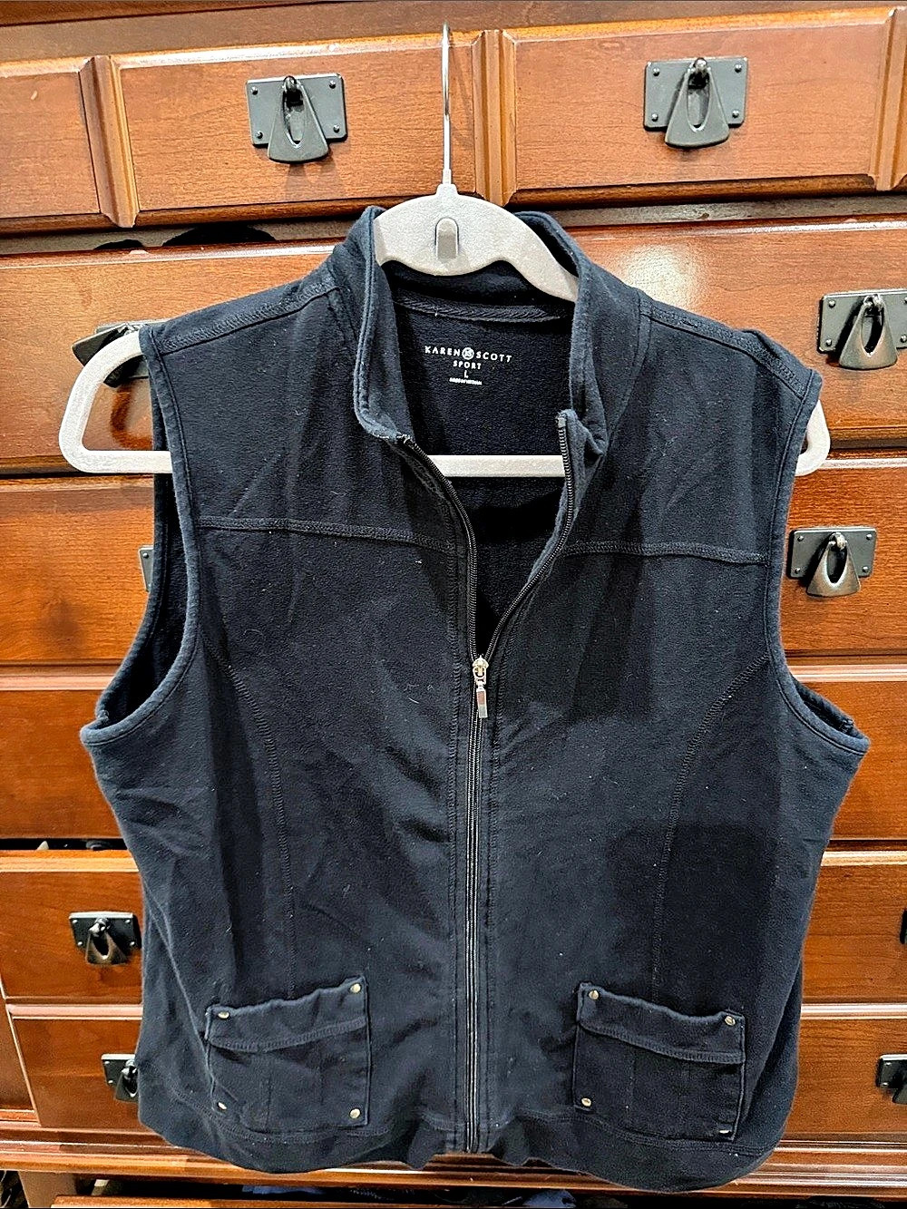 Karen Scott Sport Full Zip Fleece Vest Black Large